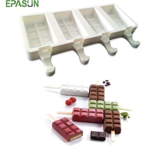 EPASUN 4 Grids Silicone Popsicle Ice Pops Cream Mold Bar Form Maker DIY Frozen Lolly Mousse Cake Mould Freezer Ice Cream Maker