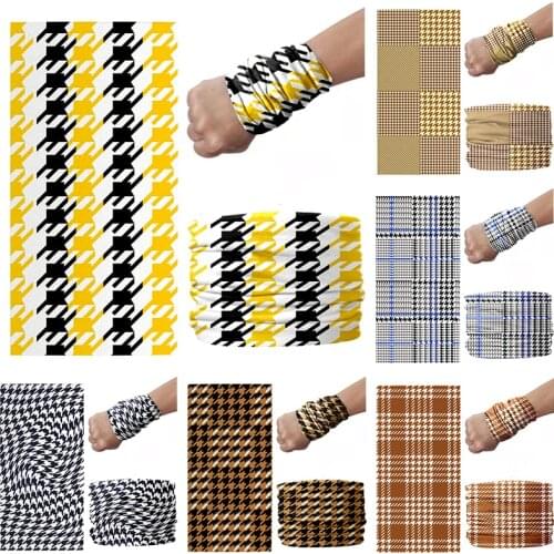 3D Printed Houndstooth Headscarf Plaid Creative Design Magic Sports Hijab Scarf Wrist Band Outdoor Dustproof Women Face Headwear