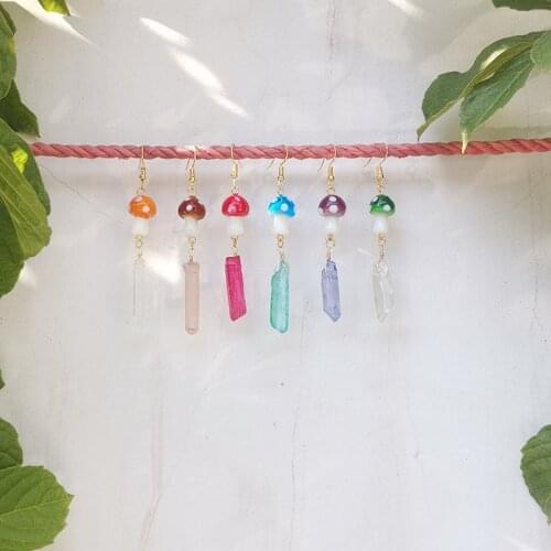 Glass Mushroom Crystal Quartz Pendant Earrings | Goblin Kawaii | Fairy Trash | Fairy Core | Cottagecore