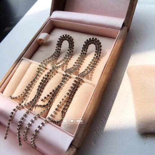 Italian Design Super-long Rhinestone Tassel Earrings Gold Sliver Chain Drop Earrings Women Party Gift Best Sell Gifts