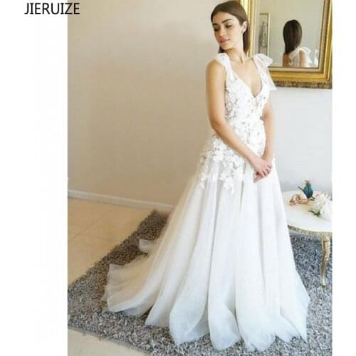 JIERUIZE Modern Sexy Boho Wedding Dresses Deep V Neck Backless 2020 Wth Appliques Summer Beach Wedding Gowns vestido de noiva