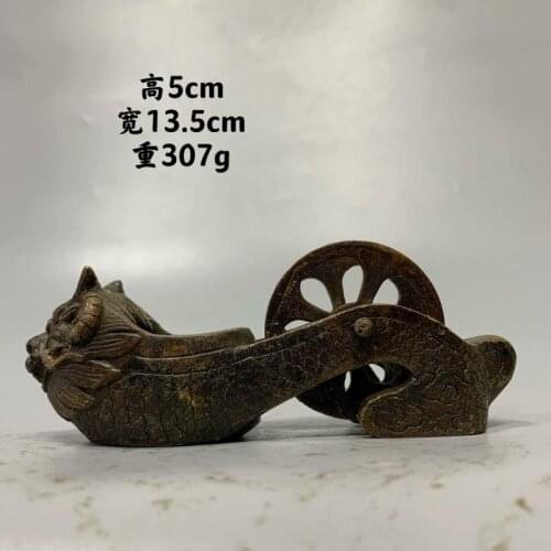 China bronze Copper Inkstone Calligraphy Writing Dragon Son head student Inkslab Grinding Ink-well Natural stone Ink Fight