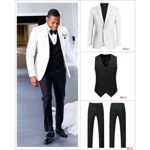 Costume Homme White Men Suits Wedding Black Pant 2020 Handsome Summer Suit Slim Fit Groom Tuxedos Blazer Party Prom Wear 3 Piece