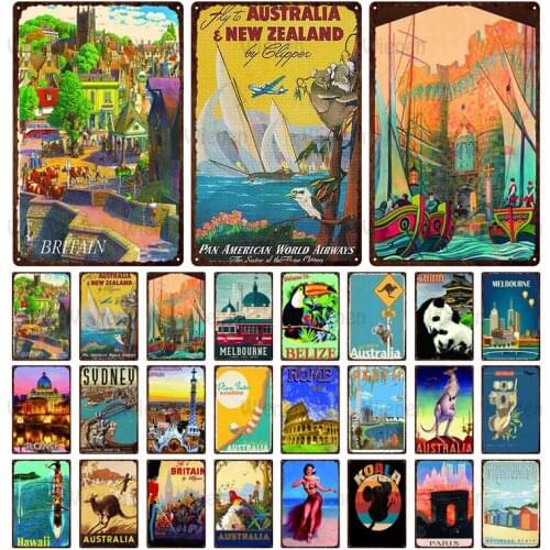 Metal Tin Sign Australia Sydney Britain Melbourne Italy Rome Retro Poster Travel City Landscape Poster Wall Art Iron Sheet Paint