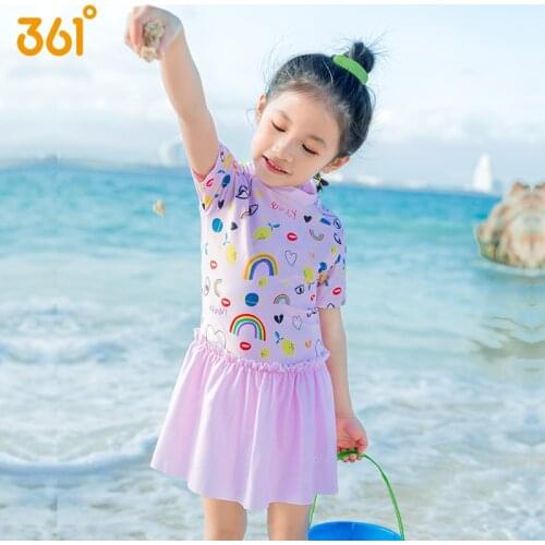 361 Girl Cute Swimsuit One Piece Swim Skirt Childrens Short Sleeve Ruffles Swimsuit Swimwear Rainbow O-Neck Swim Dress