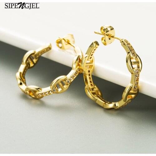 Fashion Cubic Zirconia Punk Big Round Earrings Gold Color Geometric Circle Stud Earrings For Women Hip Hop Jewelry 2020