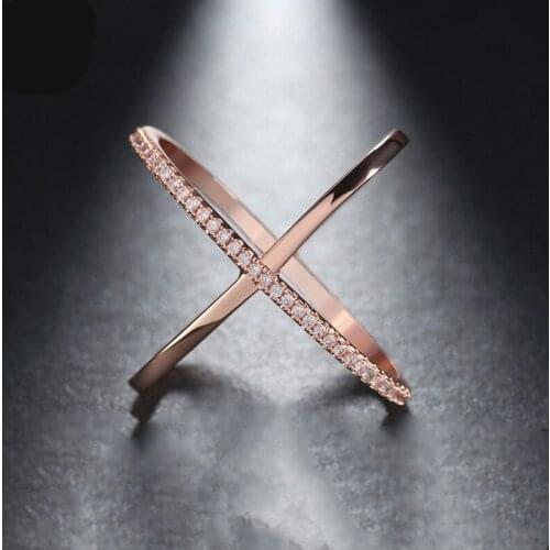 Fashion Rose Gold X-Shaped Cross Wit Rings For Women Engagement Signet Rings Fashion Jewelry Accessories Whole Sale Size 6-10