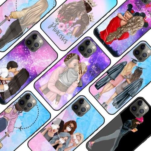 Fashion girl Super Mom baby Glass Phone Case for iPhone 11 12 Pro XR X 7 8 XS Max 6 6S Plus SE 2020 Mobile Phones Cover Coque