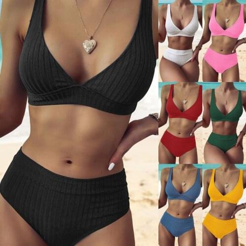Fashionable Women Sexy Bikini Set Elegant Push-up Thickening Swimsuit High Waist Panties Triangle Bra Swimsuit