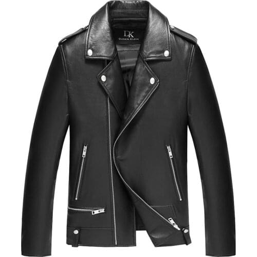 Motor Biker Quality Genuine Sheepskin Leather Clothing Cool Male Black Coat Genuine Leather Spring Motorcycle Outwear