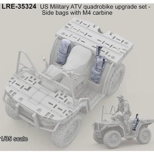 1/35 US Military ATV quadrobike upgrade set - Side bags with M4 carbine, Resin Model soldier GK, Unassembled and unpainted kit