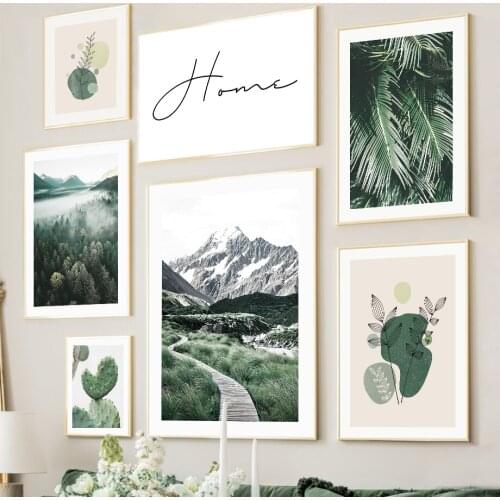 Wall Art Canvas Painting Green Grass Mountain Cactus Leaves Nordic Posters And Prints Wall Pictures For Living Room Decoration
