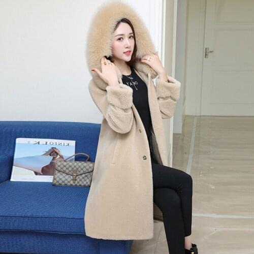Natural women clothing 2020 Winter wool jacket hooded fox fur long female jackets and Korean coat mz919 j3709