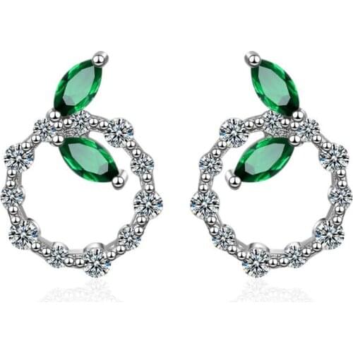 New Green Leaf Round Geometric Zircon Earrings For Women Trend Creative Jewelry Party Gift Brincos SAE116
