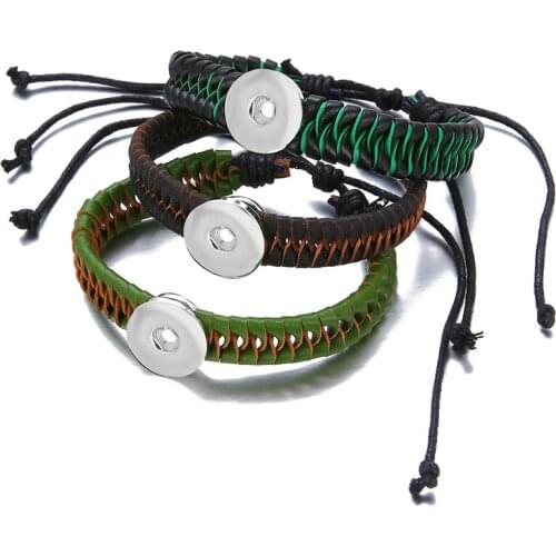 New Fashion tie Leather Sport Snap bracelet 18cm adjustable fit 18MM snap buttons snap jewelry SE0212 wholesale Gift