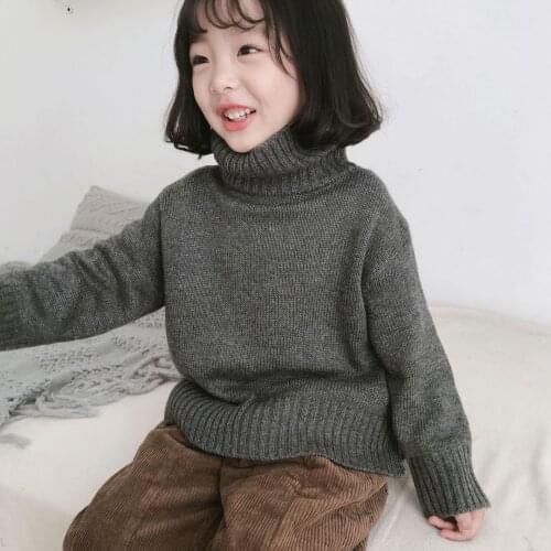 Solid Pullover Knitting Kids Sweaters Spring Winter Baby Girls Warm Tops Bottoming Children Clothes High Quality