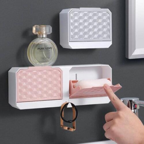 Flip Soap Holder Drain Soap Box Bathroom Accessories Organizer Storage Box for Bathroom Wall Mounted Free Perforation Portable