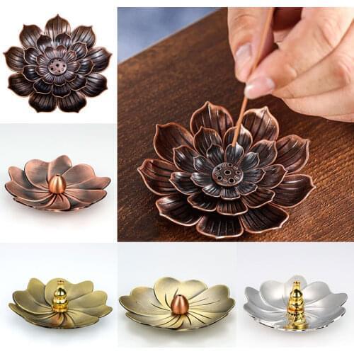 Alloy Incense Burner Stick Holder Buddhism Lotus Line Incense plate Suitable for smoke of various diameters Yoga Studios Home