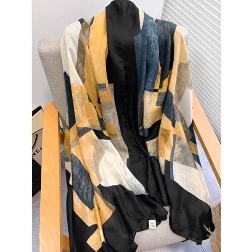 2021 Women Ombre Geo Pattern Printed Pattern Cotton Voile Scarf 10pcs/lot