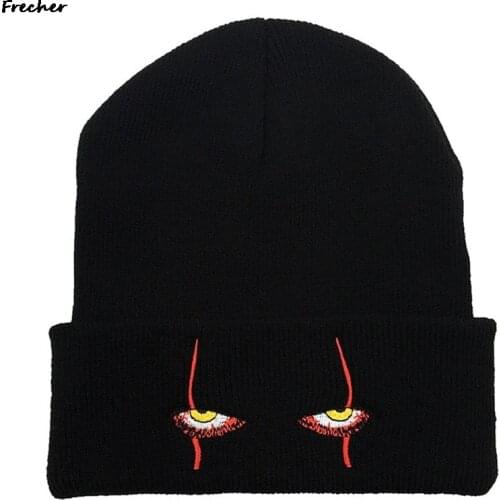 Embroidered Woolen Beanies Hat Scary Clown Eyes Knitted Hat Warm Hedging Hip-hop Hat Woolen Halloween Hat Beanies