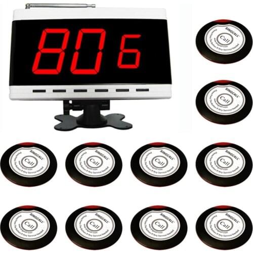 SINGCALL Wireless Calling System 10pcs Red Table Bells APE700 and 1pc Display Receiver APE9600