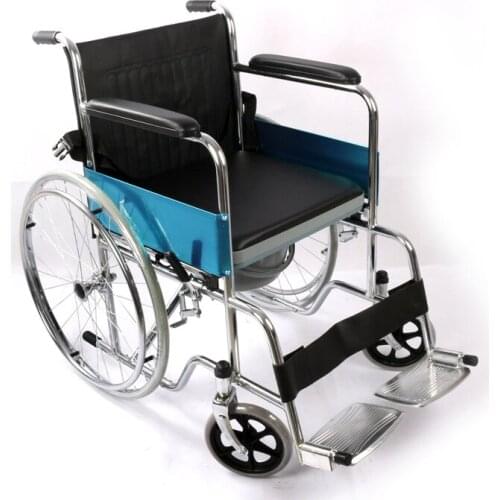 Stainless steel folding toilet with seat leather waterproof high paraplegia manual wheelchair for middle-aged elderly disabled