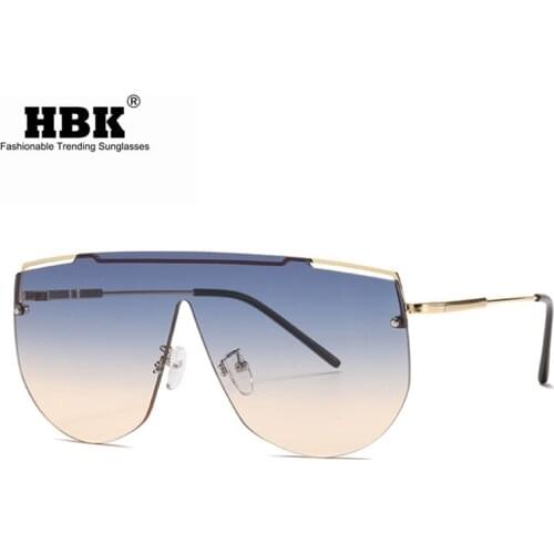 HBK 2021 Fashion Oversized Rimless Square Sunglasses Men Driving Classic Frameless Sun Glasses Male Vintage One-Piece Eyeglasse