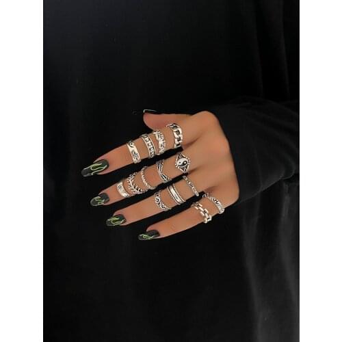 Stillgirl 14Pcs Gothic Silver Color Tai Chi Rings for Women Boho Punk Star Couple Vintage Set Fashion Jewelry Anillos Mujer Anel