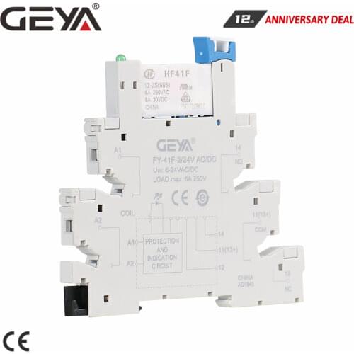 GEYA 6.2mm thickness Slim Relay Socket with Hongfa Relay 12VDC/AC or 24VDC/AC Plug Relay