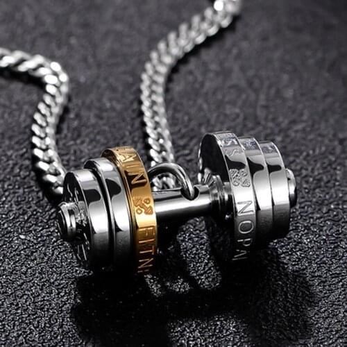 Stainless Steel Weights Necklace Gym Barbell Necklace Mens Mans Gold wholesale Jewelry on the neck Couple Pendan With A Barbell
