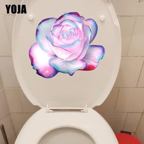 YOJA 23.5CM×20.4CM Dreamy Pink Rose Flower Fashion Toilet Stickers Home Wall Decoration T1-2661