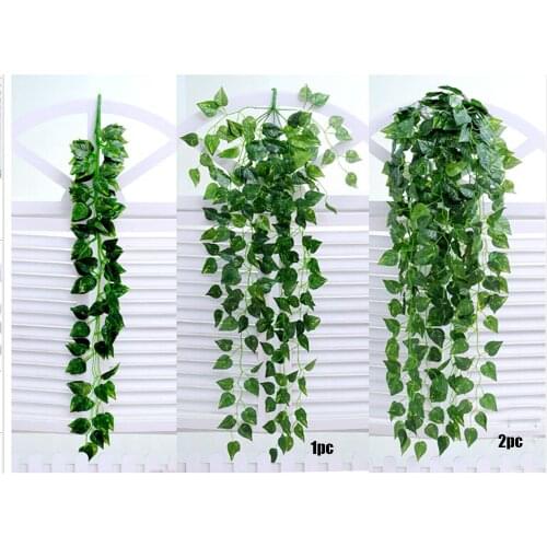 Green 1pc Artificial Fake Hanging Vine Plant Leaves Garland Home Decor Artificial Rattan Christmas Home Garden Wall Decoration
