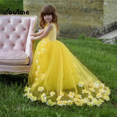 Yellow Flower Girl Dress Birthday Wedding Party Holiday Lace Communion Dresses Custom Made Pageant Dresses For Girls Vestido