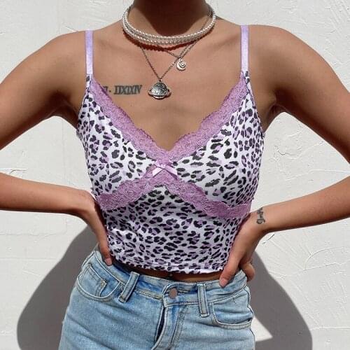Women Summer Sexy Leopard Y2K Ribbed Camis Lace Skinny Casual Short Top Streetwear Fashion Cotton Cami Laides 2021