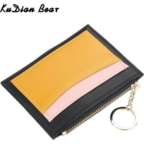 KUDIAN BEAR Women Credit Card Holder PU Leather Ladies Mini Wallet Slim Korean Style Coin Pocket Porta Tarjetas BIY062 PM49