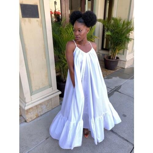 Summer Women Hot-Selling European and American Sexy Sling Sleeveless Ruffle Dress Solid Color Long Loose Beach Dress