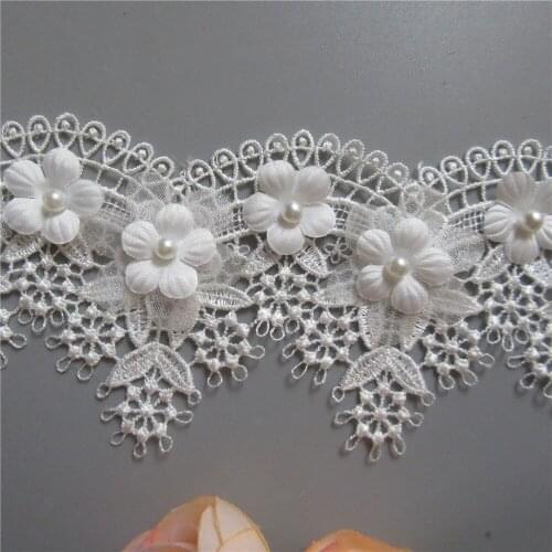 100cm White Grape Flowers Pearl Lace Trim Ribbon Embroidered Knitting Wedding Dress Handmade Patchwork Sewing Supplies Crafts