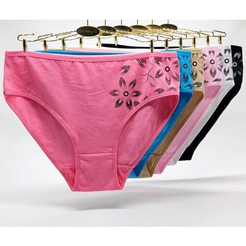 12PCS Print Floral Underwear Womens Panties Large size Lady Mummy Pants Cotton Briefs Big Yards 2XL/3XL/4XL Free Shipping