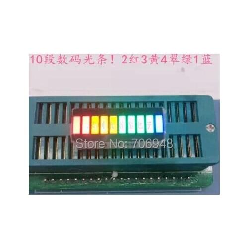 20pcs/lot 10 grid digital segment LED light bar 10 flat tube of super bright 2 red+3 yellow+4 green+1 blue light flat tube