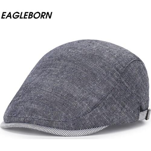 2021 Thin Cotton Linen Fashion British Men Cap Visor Beret Dad Hat Solid Womens Visors Beanie Gray Berets Men Hat Visors Spring