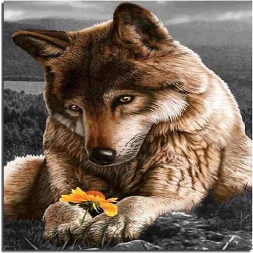 Diy Diamond Painting Cross Stitch Dog & Flower On The Hill Needlework Diamond Embroidery Full Round Mosaic Decoration Resin Kits