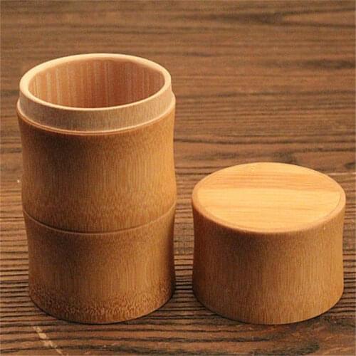 Small Bamboo Storage Bottles Kitchen Tea Container Jar Cans Case Organizer Spice Round Caps Seal Box Canister For Bulk Products