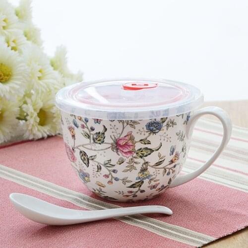 Large ceramic breakfast cup soup cup oatmeal single microwave oven bowl with handle