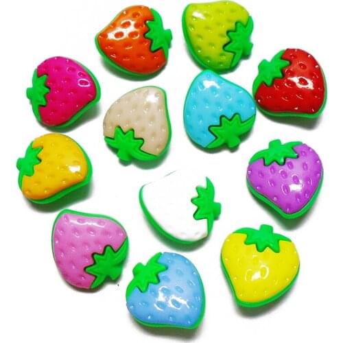 30PCs Mixed Colors Large Cartoon Strawberry Plastic Buttons 25x23mm Handle Shank Sewing Scrapbooking For Kids Clothes Handmade