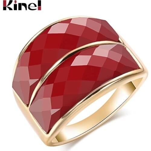 Kinel Hot Red Stone Big Ring For Women Luxury Gold Color Engagement Party Rings Fashion Jewelry Best Gift 2020 New