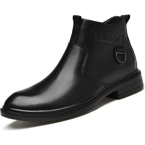 Shoes Men Boots Mens Leather Shoes Genuine Ankle Boots Cowboy Waterproof Motorcycle Casual Military Boots Round Toe Side Zipper