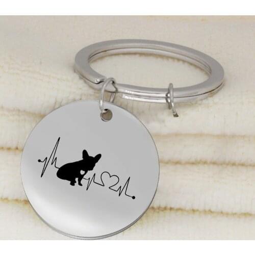 Heartbeat Bulldog Dachshund Bull Terrier KeyChain Jewelry Cute Puppy Dog Key Ring Custom Key Pendant