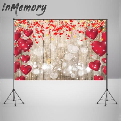 Wood Photography Backdrop Red Hearts Valentines Day Background Baby Photo Booth Photo Studio Props Vinyl