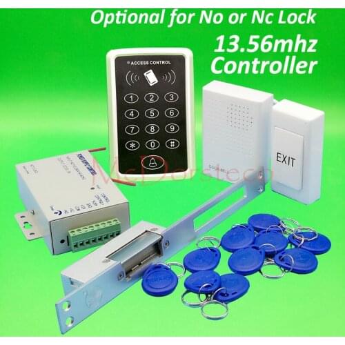 DIY 13.56mhz IC M1 Card Door Access Control kit Full Door Access Kit Yli Long type YS130 No Nc electric strike lock+Power Supply