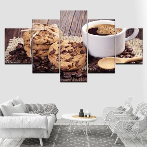 Home Decor Hd Printing 5 Pieces Coffee Cup Dessert Cookies Posters Modular Canvas Painting Modern Room Wall Pictures No Frame